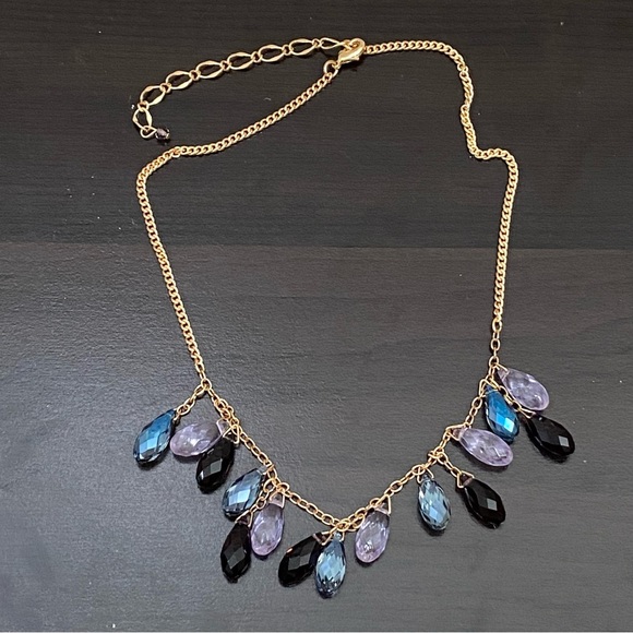 Purple Lavender Iridescent Teardrop Crystal Glass Beaded Chain Necklace - Picture 5 of 12